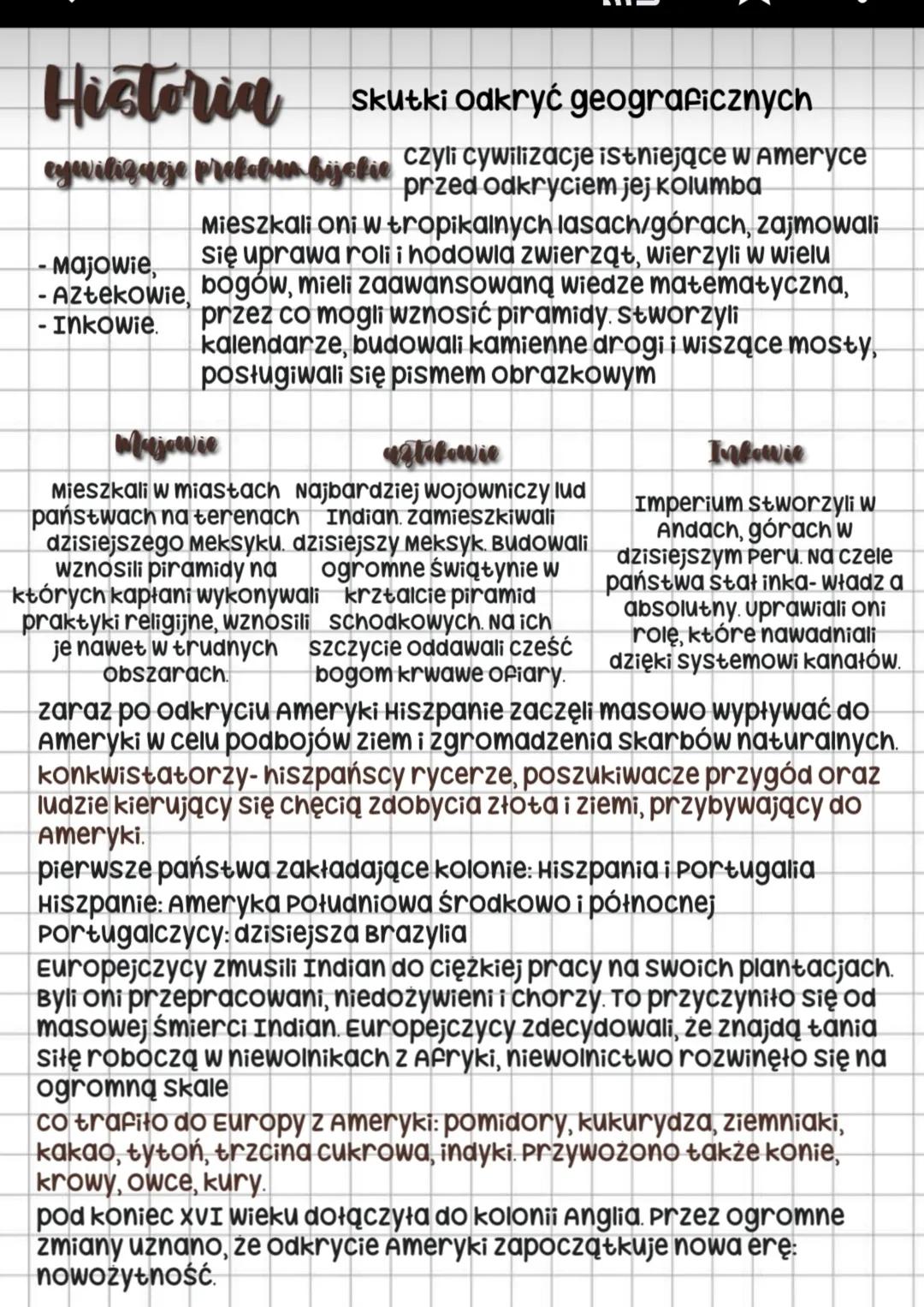 Historia
cywilizuge prefebu bij
-Majowie,
-Aztekowie,
- Inkowie.
Skutki Odkryć geograficznych
Czyli cywilizacje istniejące w Ameryce
przed o