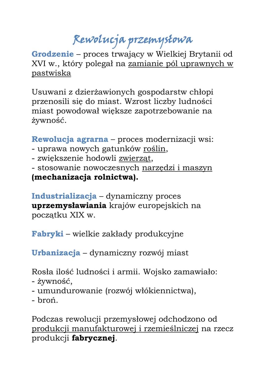 Rewolucja przemysłowa
Grodzenie - proces trwający w Wielkiej Brytanii od
XVI w., który polegał na zamianie pól uprawnych w
pastwiska
Usuwani