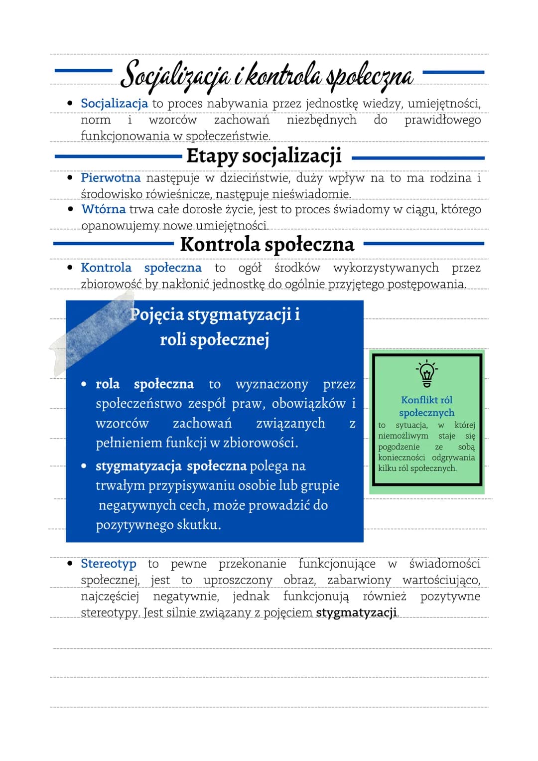 Socjalizacja i kontrola społeczna
• Socjalizacja to proces nabywania przez jednostkę wiedzy, umiejętności,
norm i wzorców zachowań niezbędny
