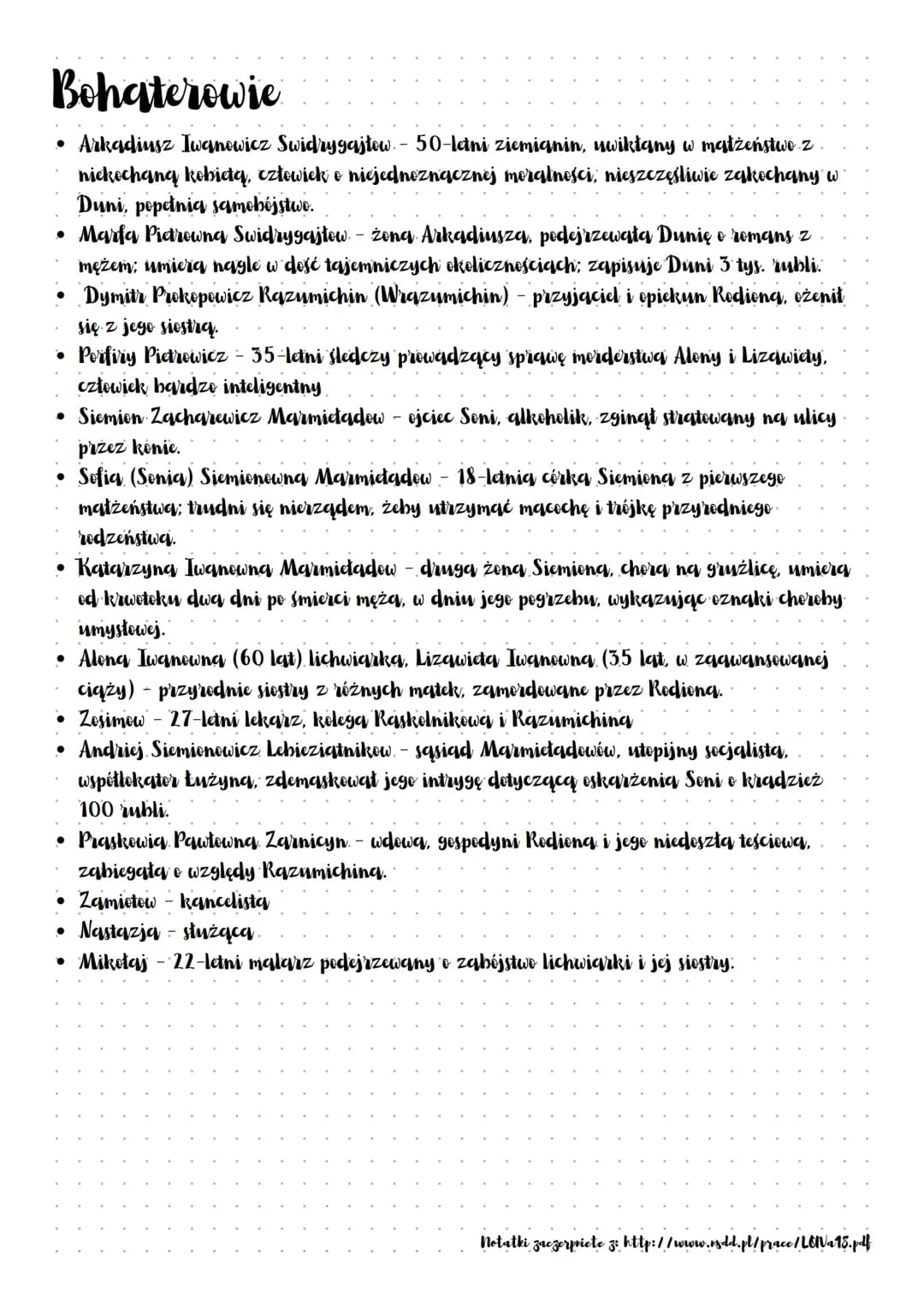 Zbrodnia i kara
Streszczenie
Rodion Raskolnikow studiowal prawo, powodem dlaczego jednak zrezygnowal
z nauki byl brak pieniedzy. Mieszkał w 