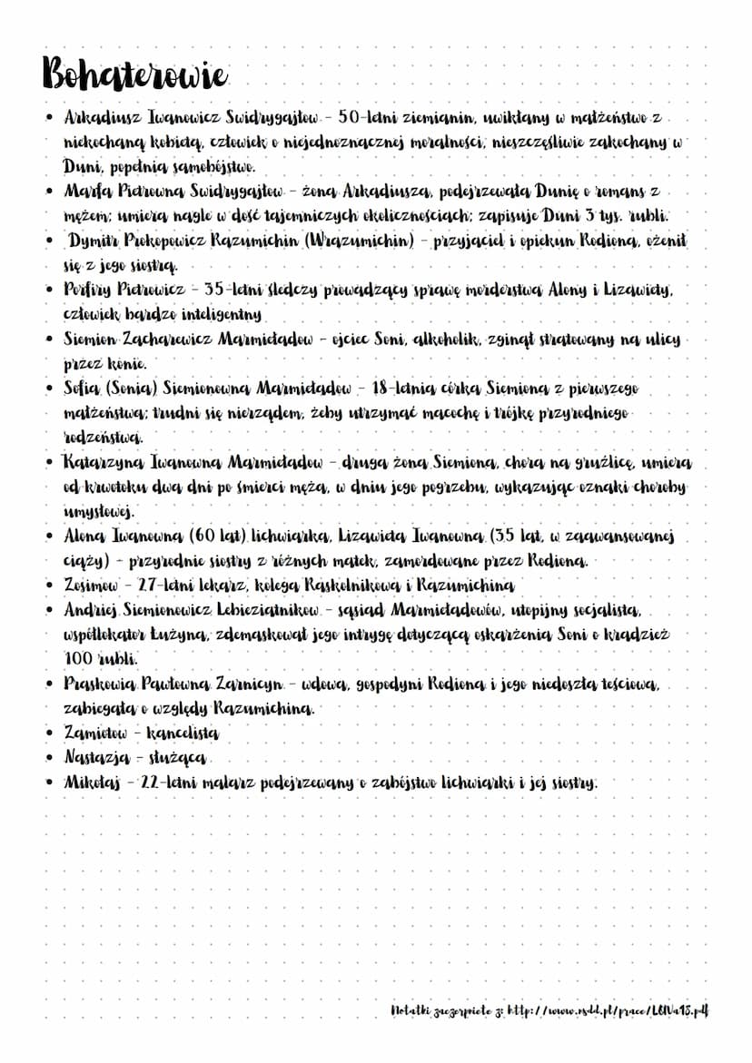 Zbrodnia i kara
Streszczenie
Rodion Raskolnikow studiowal prawo, powodem dlaczego jednak zrezygnowal
z nauki byl brak pieniedzy. Mieszkał w 