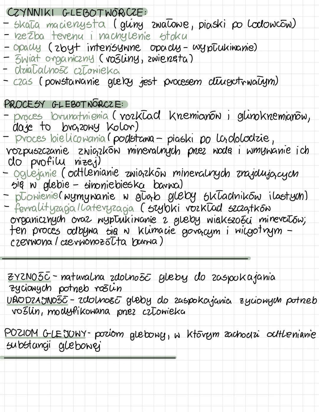 CZYNNIKI GLEBOT WORCZE:
- Skała macienysta (gliny zwałowe, piaski po lodowców)
- rzeźba terenu i nachylenie stoku
- opacy (zbyt intensywne o