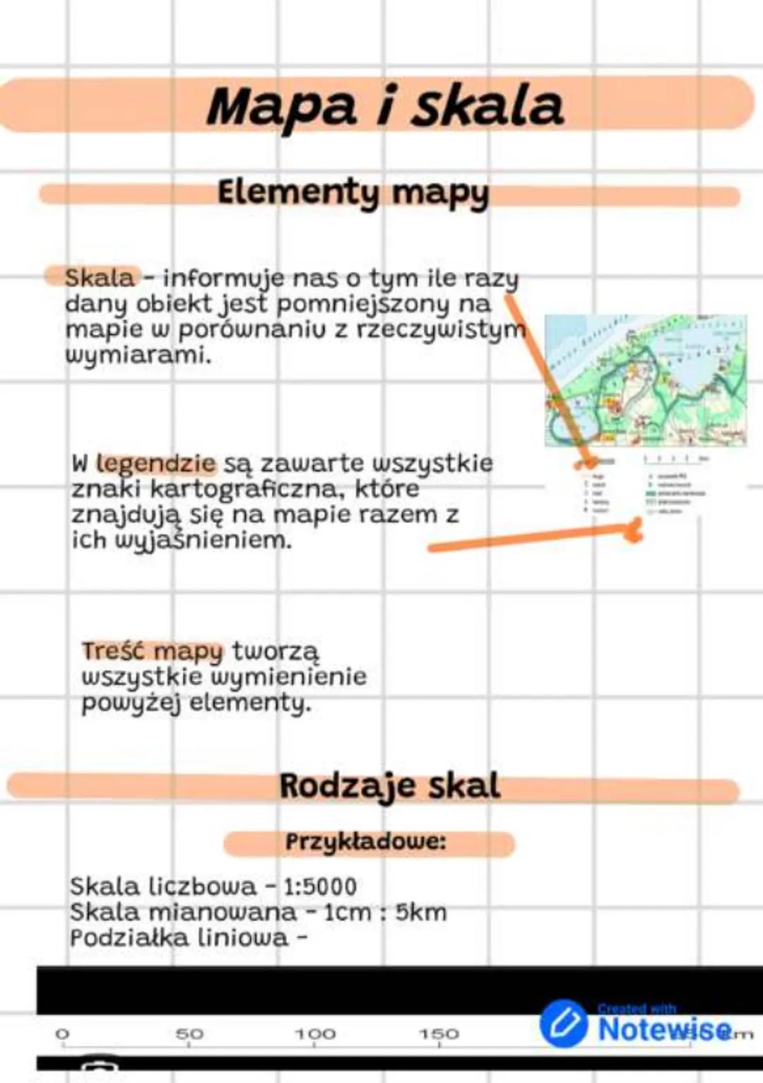 # Mapa i skala

Elementy mapy

Skala informuje nas o tym ile razy
dany obiekt jest pomniejszony na
mapie w porównaniu z rzeczywistym
wymiara