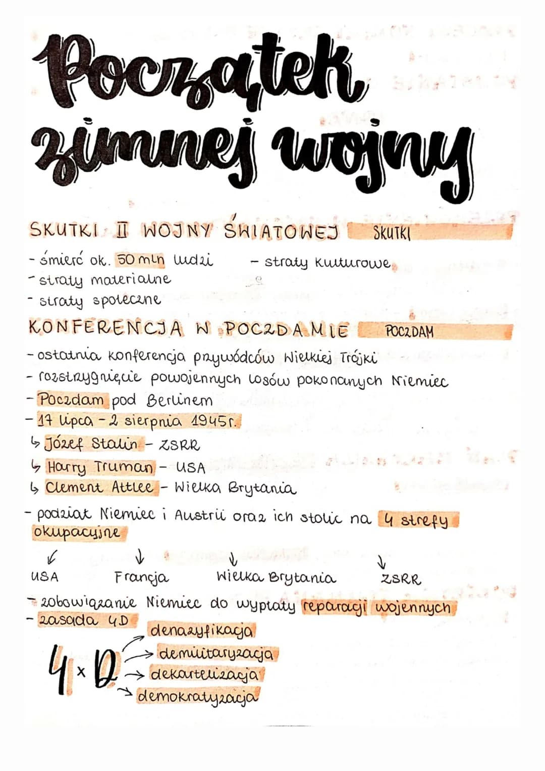 Początek
zimnej wojny
SKUTKI I WOJNY ŚWIATOWEJ SKUTKI
- śmierć ok. 50 mln ludzi - straty kulturowe
-straty materialne
- straty społeczne
KON