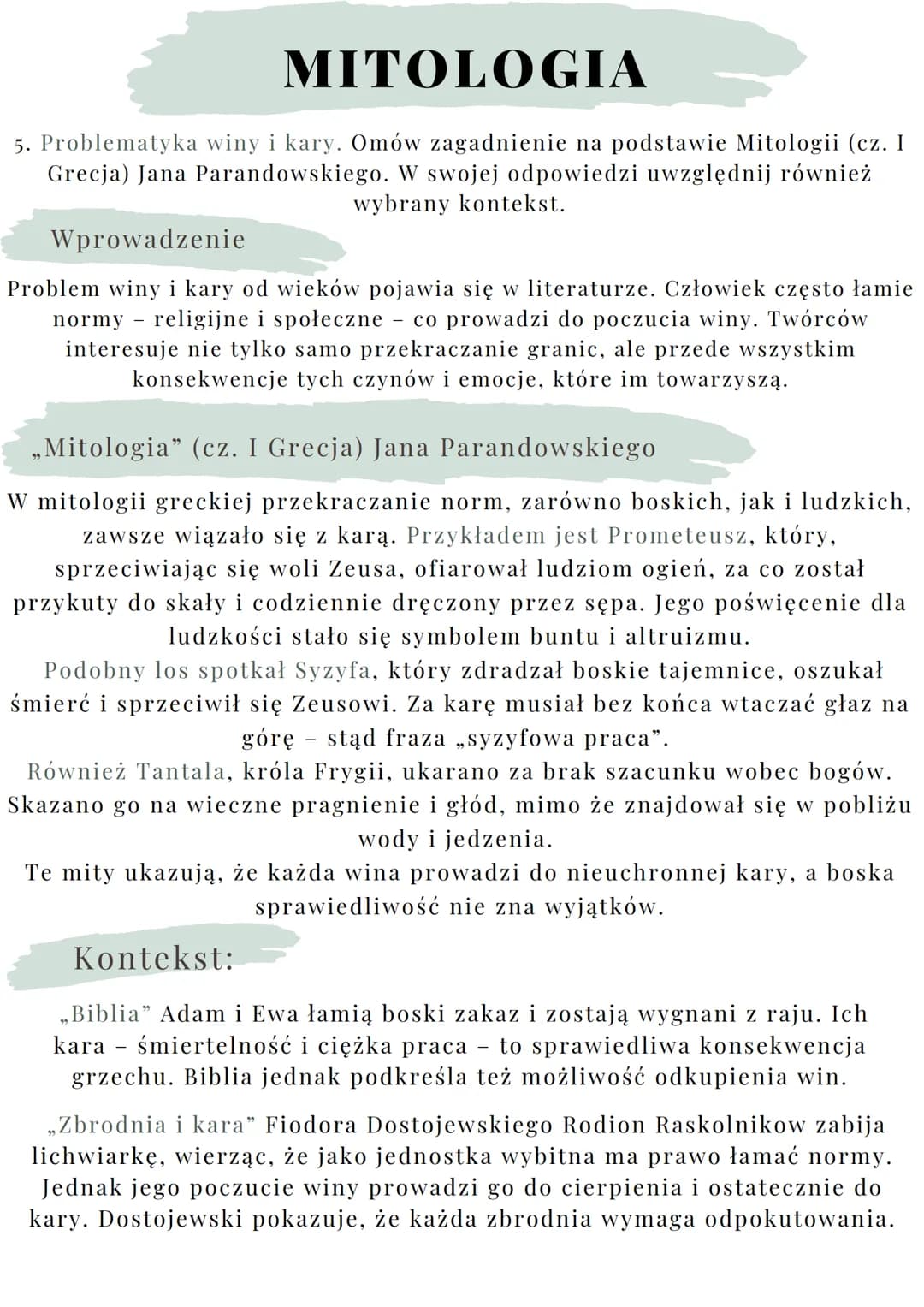 # MITOLOGIA

6. Miłość silniejsza niż śmierć. Omów zagadnienie na podstawie Mitologii (cz.
I Grecja) Jana Parandowskiego. W swojej odpowiedz