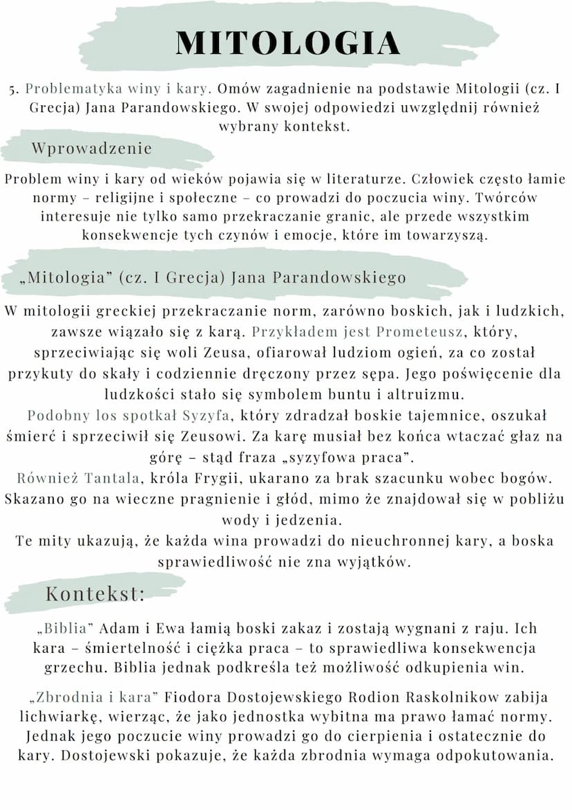 # MITOLOGIA

6. Miłość silniejsza niż śmierć. Omów zagadnienie na podstawie Mitologii (cz.
I Grecja) Jana Parandowskiego. W swojej odpowiedz