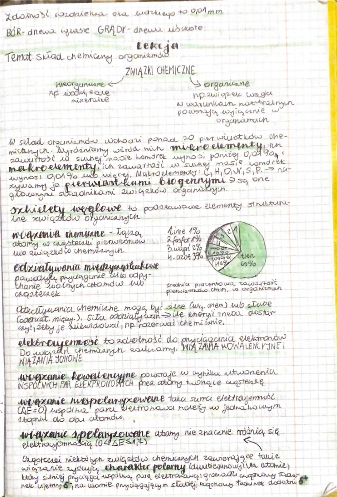 Zdolnost rozonieka oka kiegs to 0,01 mm
BOR-dnewa iglaste GRĄDY-drews us caste
organike jer
Temat: Skład chemiczny organizmów
meorganiczne
n