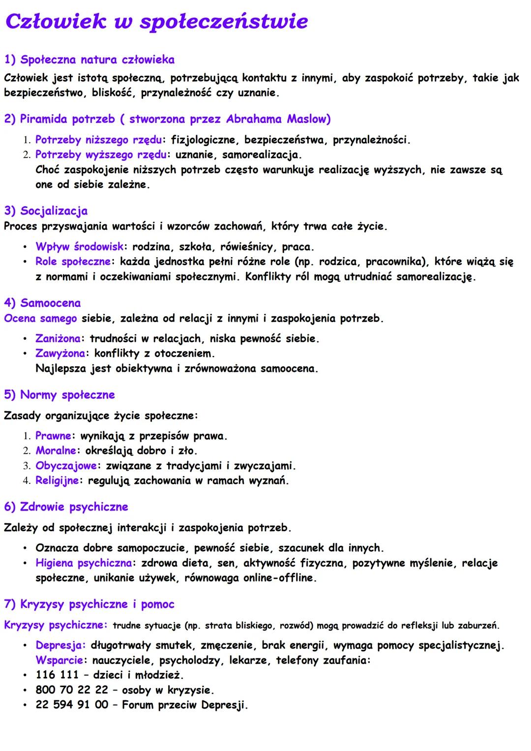 Człowiek w społeczeństwie
1) Społeczna natura człowieka
Człowiek jest istotą społeczną, potrzebującą kontaktu z innymi, aby zaspokoić potrze