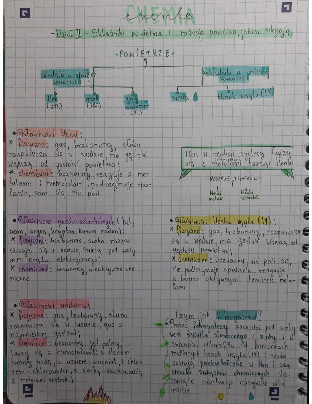 Składniki powietrza i ich przemiany - Notatka Chemiczna