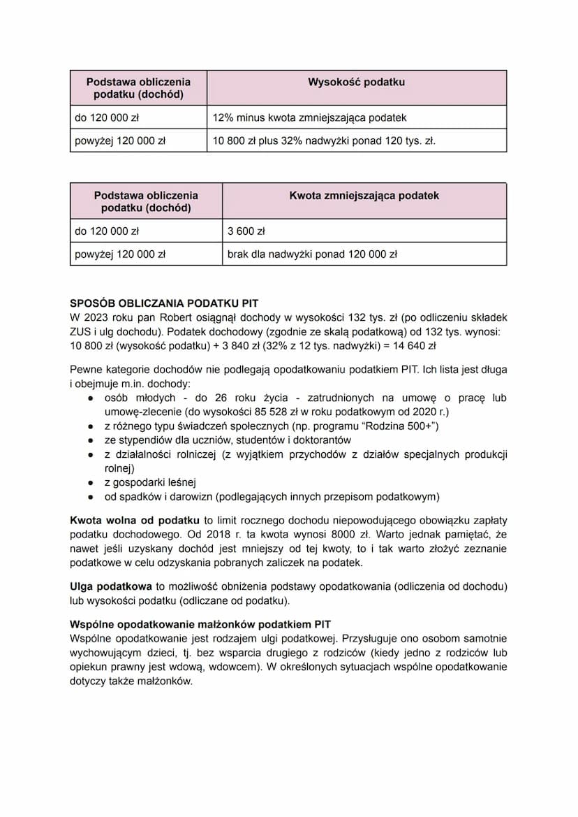 PODATKI (str. 104)
Podatki to obowiązkowe, bezzwrotne świadczenia pieniężne pobierane przez państwo lub
inne uprawnione do tego instytucje p