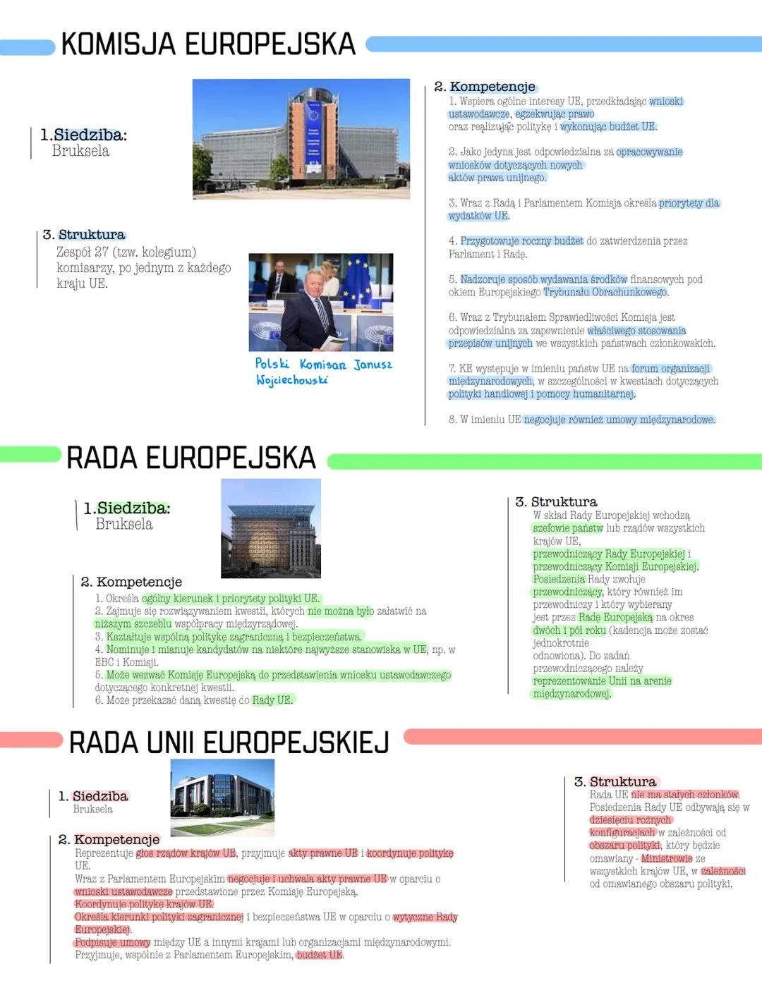 KOMISJA EUROPEJSKA
1.Siedziba:
Bruksela
3. Struktura
Zespół 27 (tzw. kolegium)
komisarzy, po jednym z każdego
kraju UE.
Polski Komisan Janus