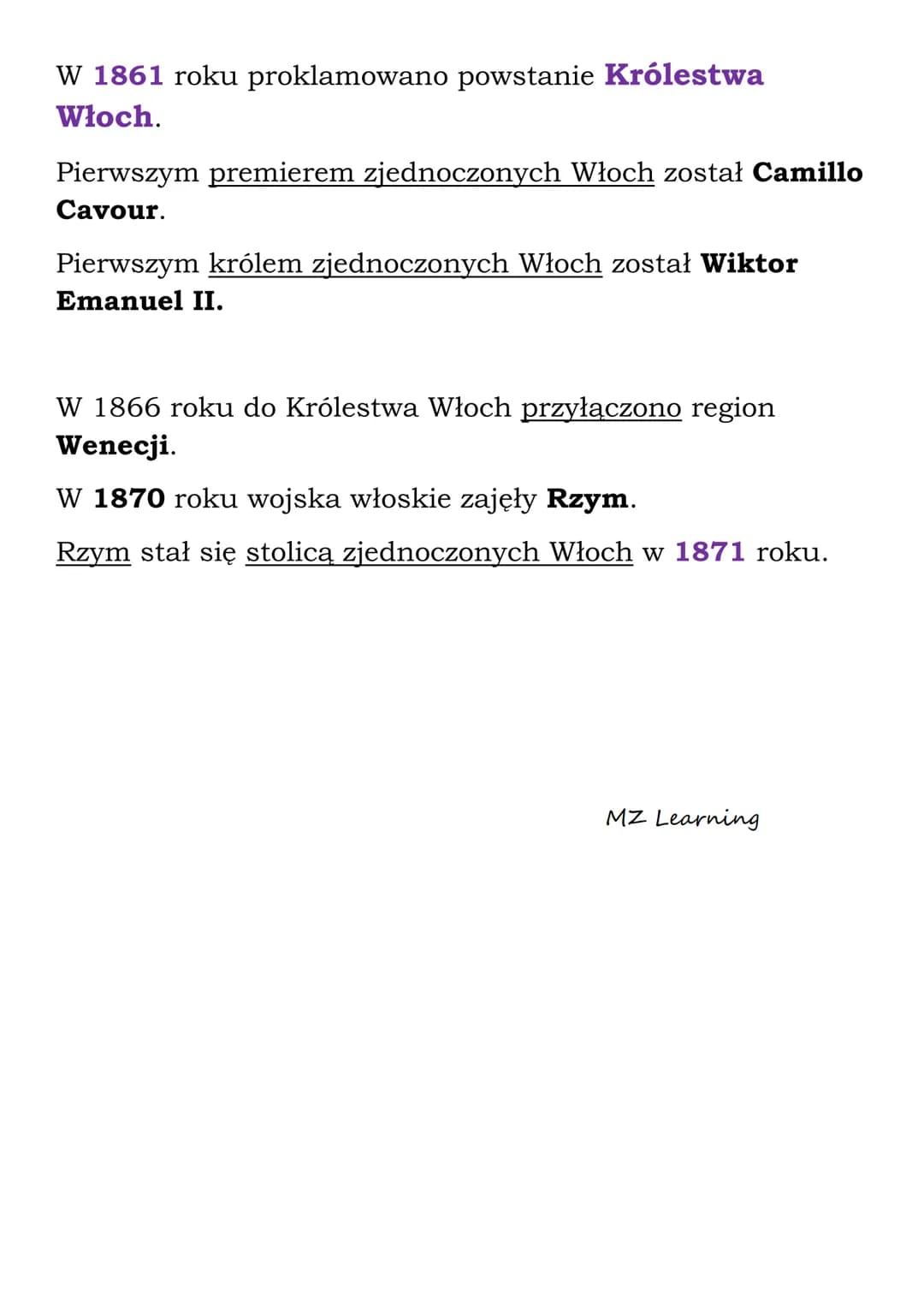 Zjednoczenie Włoch
Zjednoczenie Włoch nastąpiło z inicjatywy Królestwa
Sardynii (Piemontu).
Premierem Królestwa Sardynii był Camillo Cavour.