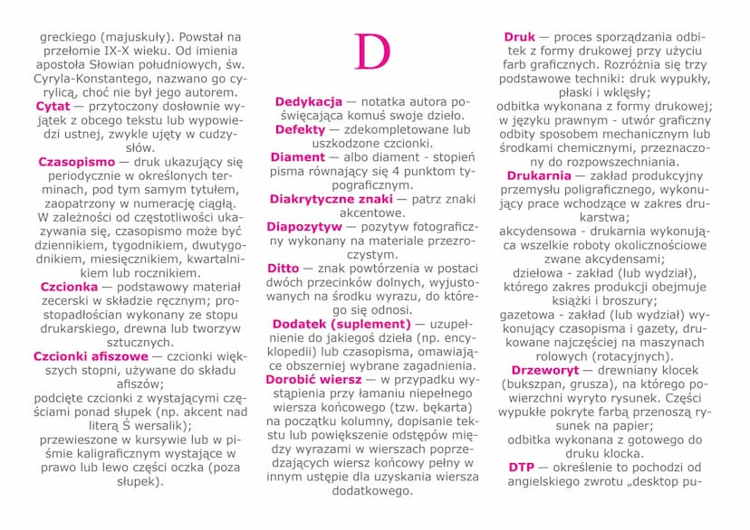 SŁOWNIK WYRAZÓW
I POJĘĆ POLIGRAFICZNYCH i DTP
AW A
Abrewiacja - skrócenie wyrazu lub
grupy wyrazów w tekście, np. cdn.,
itd., itp.
Abrewiatu
