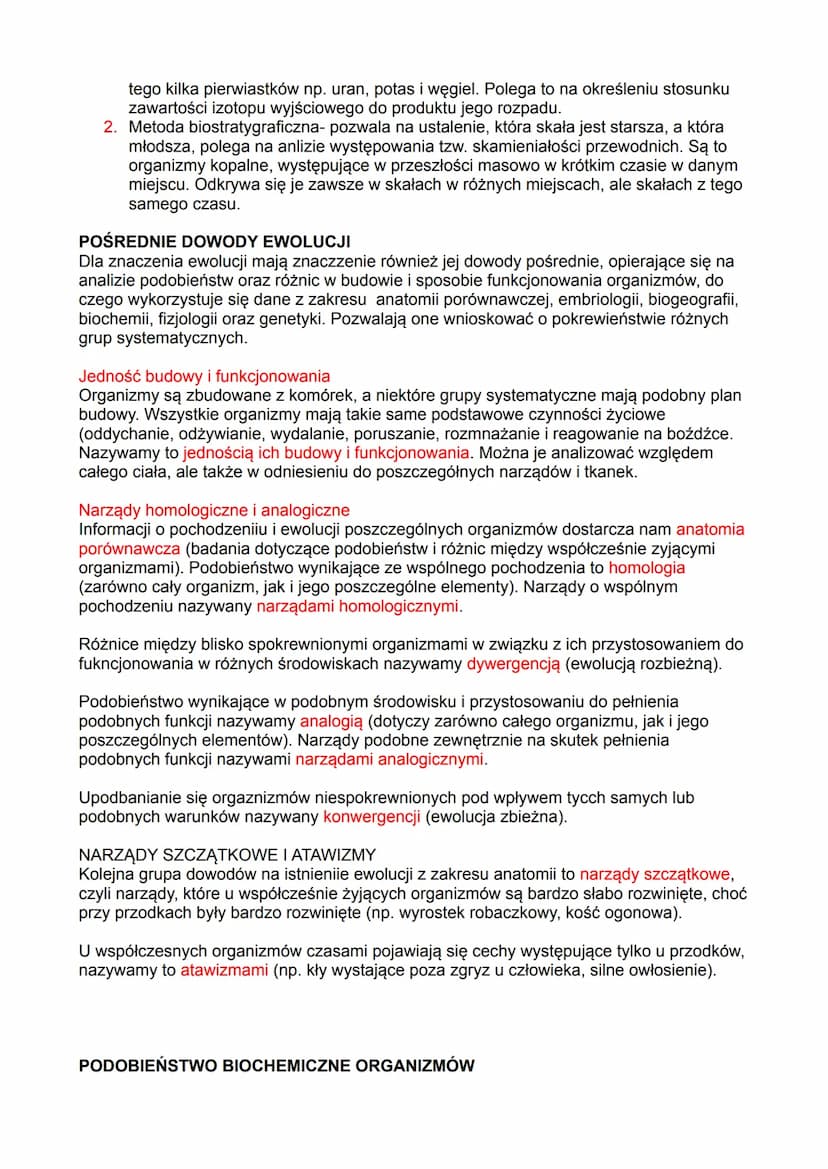 Dowody ewolucji
BEZPOŚREDNIE DOWODY EWOLUCJI
Dowodów bezpośrednio świadczących o przebiegu ewolucji, dostarczają nam obserwacje
zmian zachod