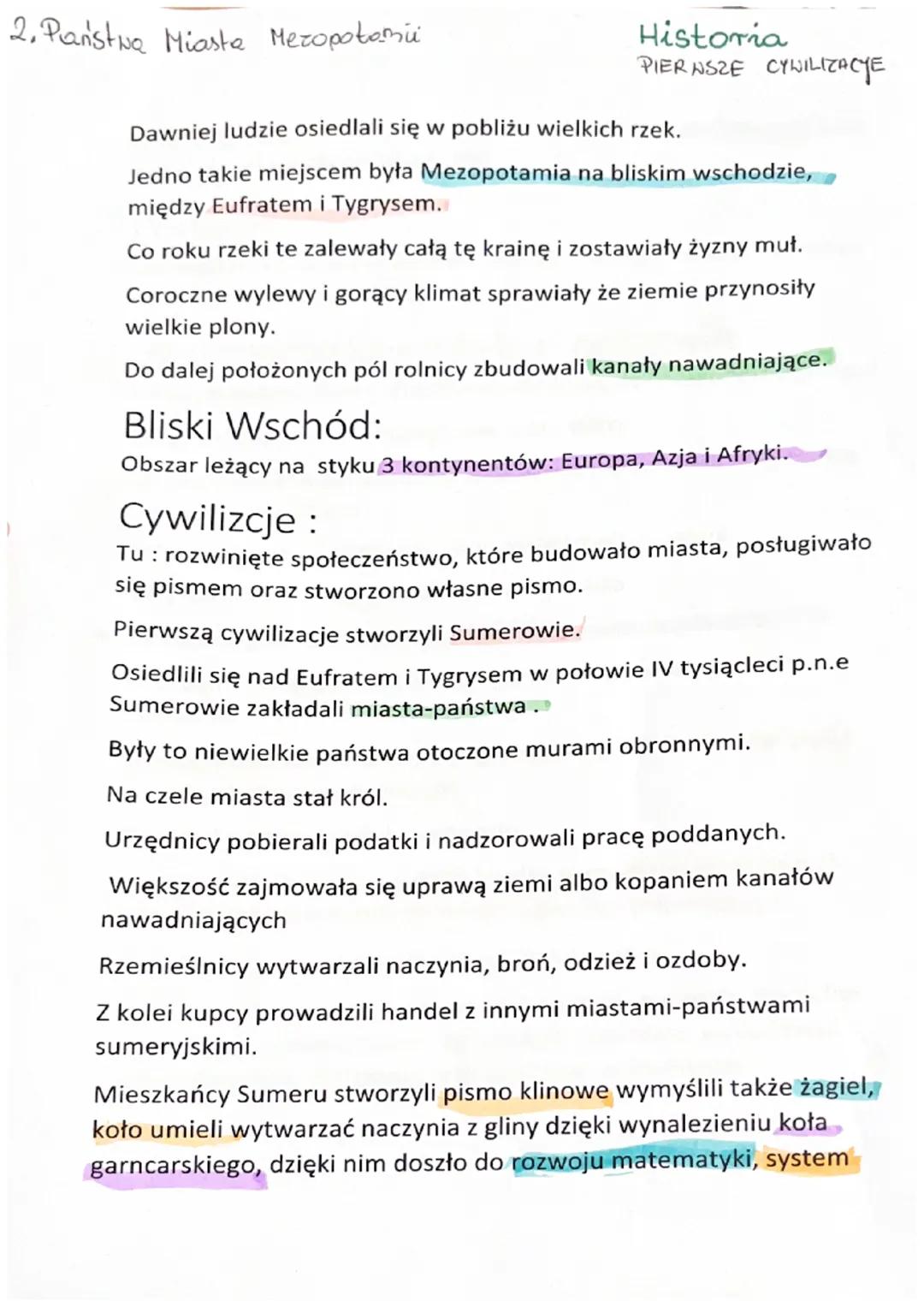 2. Państwa Miaste Mezopotomi
Historia
PIERWSZE CYWILIZACYE
Dawniej ludzie osiedlali się w pobliżu wielkich rzek.
Jedno takie miejscem była M