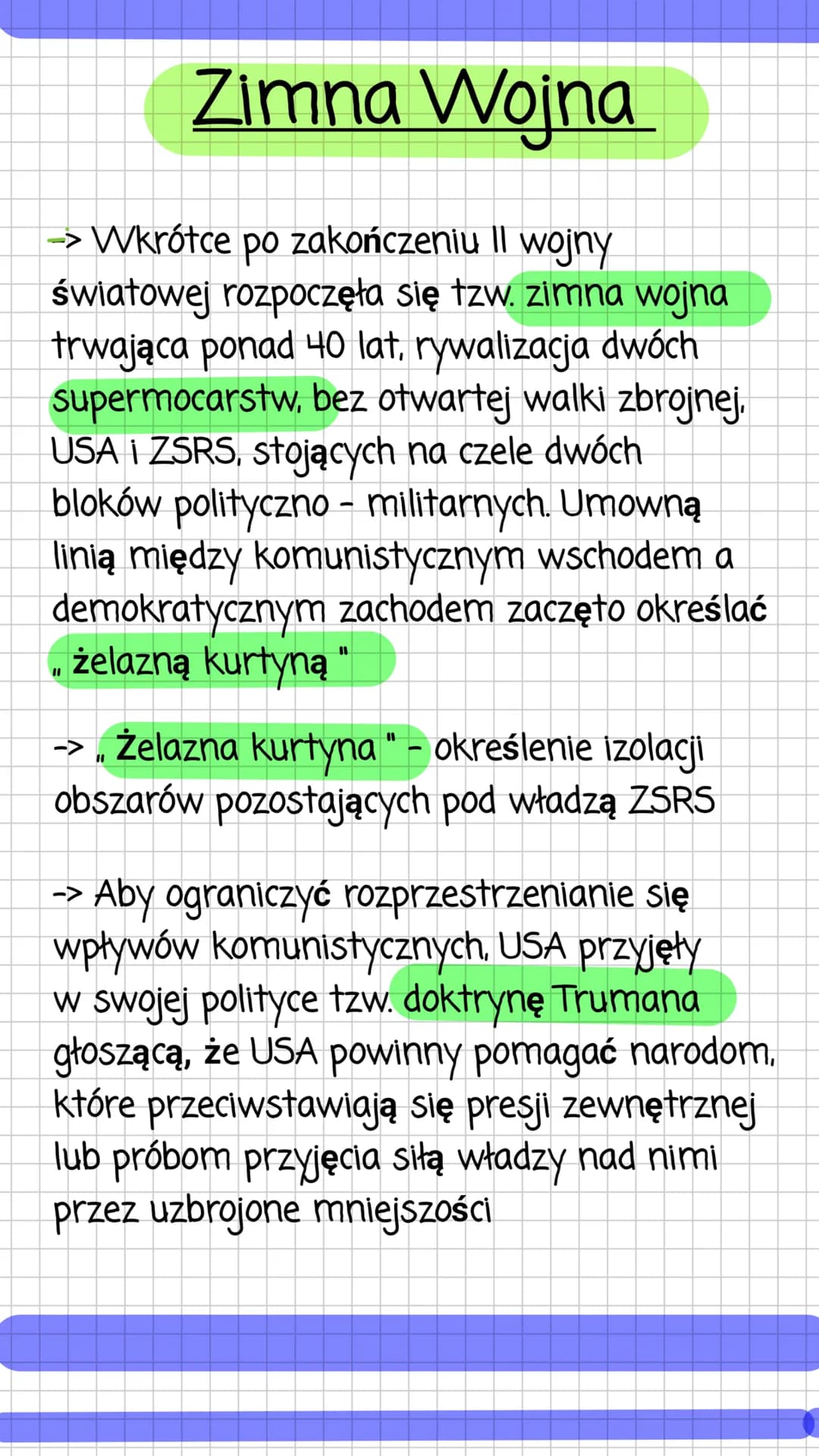 Zimna Wojna
-> Wkrótce po zakończeniu II wojny
światowej rozpoczęła się tzw. zimna wojna
trwająca ponad 40 lat, rywalizacja dwóch
supermocar