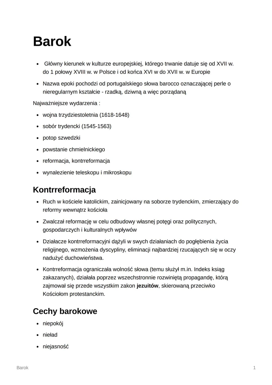 Barok
Barok
Główny kierunek w kulturze europejskiej, którego trwanie datuje się od XVII w.
do 1 połowy XVIII w. w Polsce i od końca XVI w do
