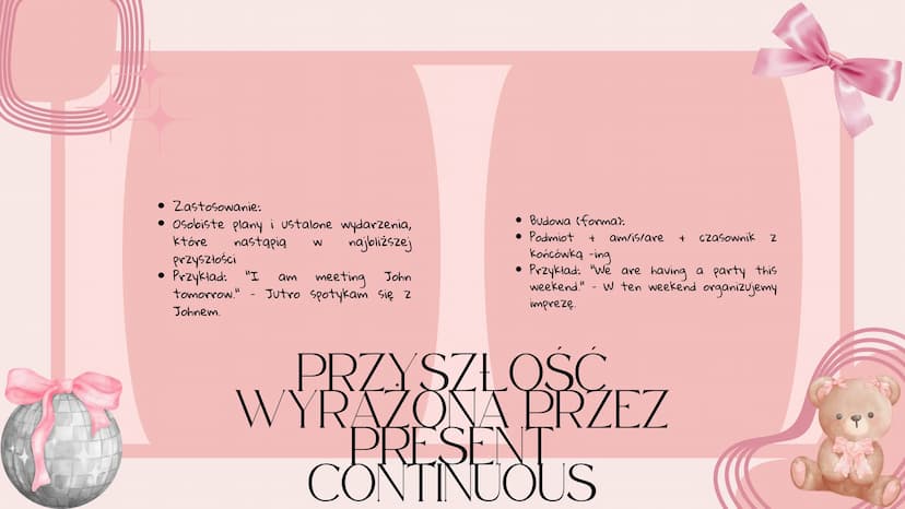 • Zastosowanie:
• Rozkłady jazdy, ustalone terminy,
Programy
• Przykład: "The train leaves at 9 AM."
Pociąg odjeżdża o 9:00.
• Budowa (forma