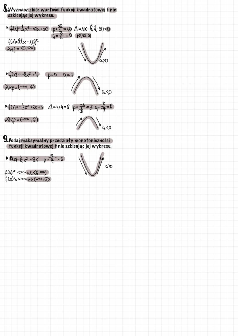 y = ax ² + 6x + c
OY: (0.C) => punkt przecięcia z OY
у=ахч
W(p.a) x = p => assymetrii paraboli
1. Zapisz podany wzór funkcji kwadratowej f w