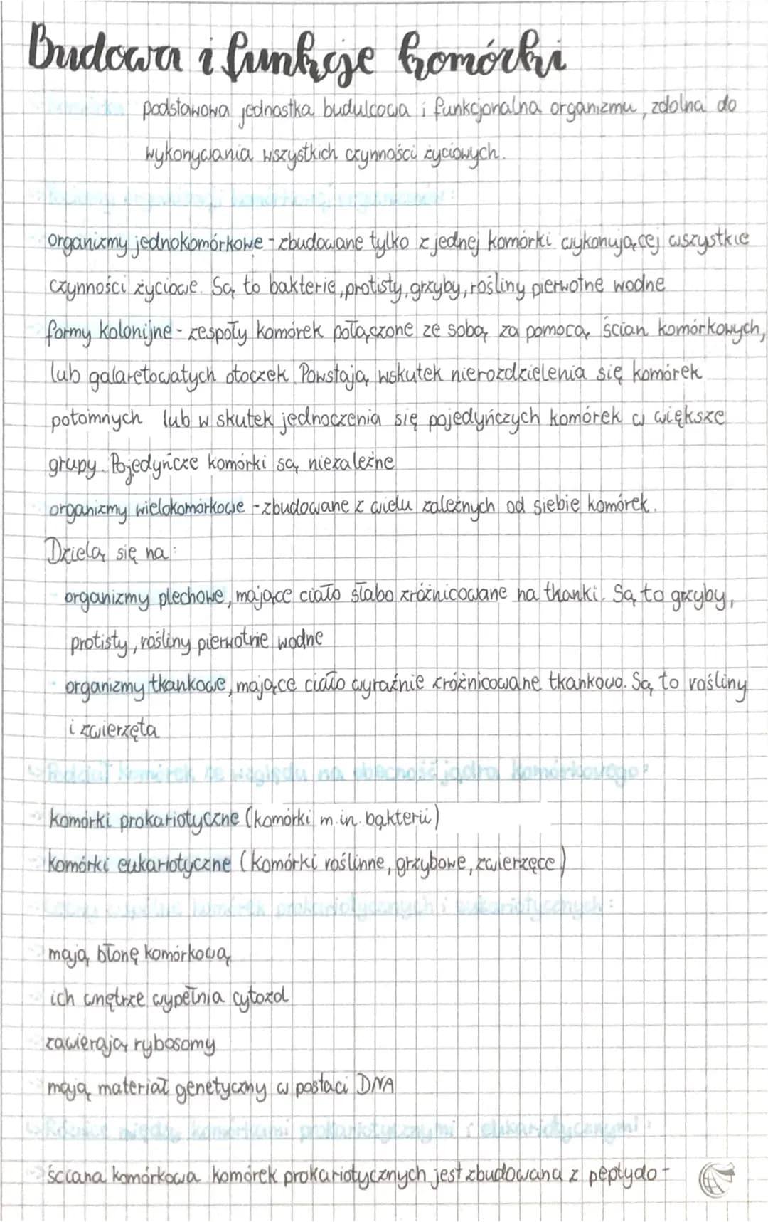 Budowa i funkge homórhi
podstawowa jednostka budulcowa i funkcjonalna organizmu, zdolna do
wykonywania wszystkich czynności życiowych.
organ
