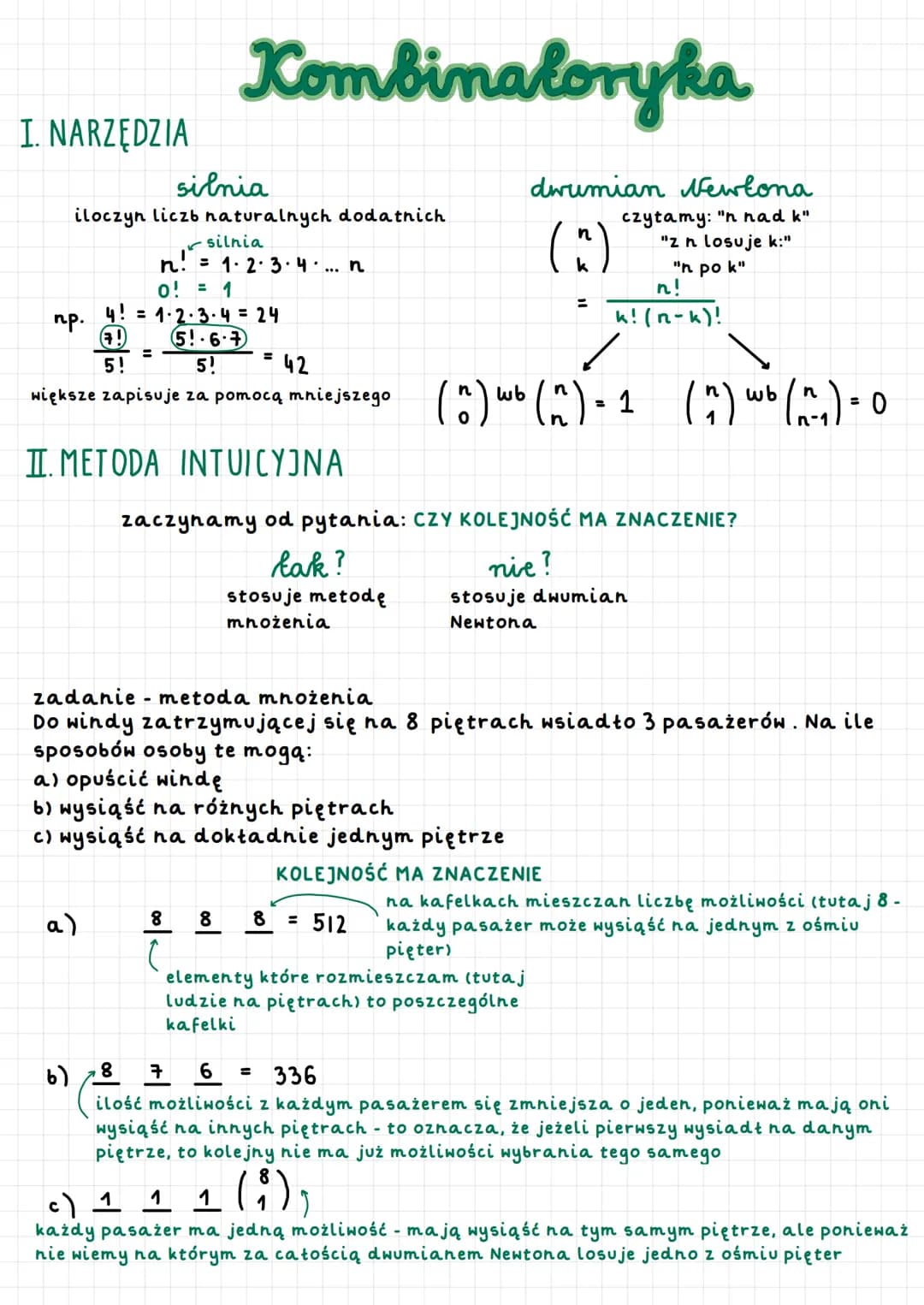 I. NARZĘDZIA
np.
silnia
iloczyn liczb naturalnych dodatnich
Kombinatoryka
5!.6.7
= 42
5!
5!
większe zapisuje za pomocą mniejszego
silnia
n. 