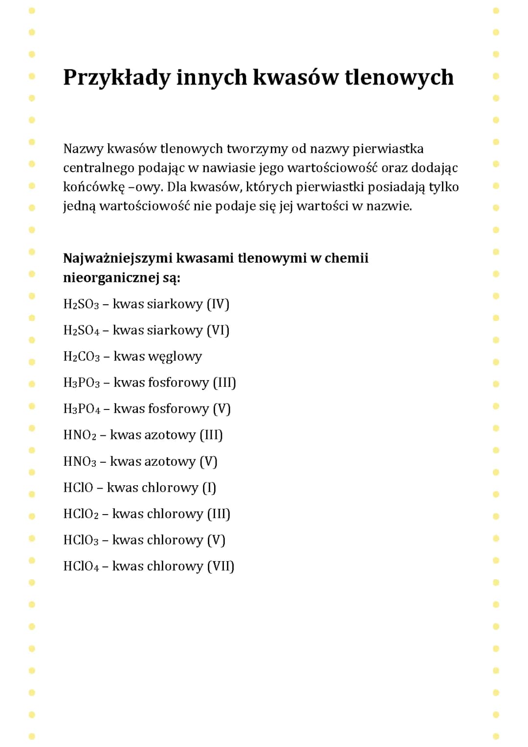 Kwasy tlenowe i beztlenowe - wzory i moc dla klasy 8