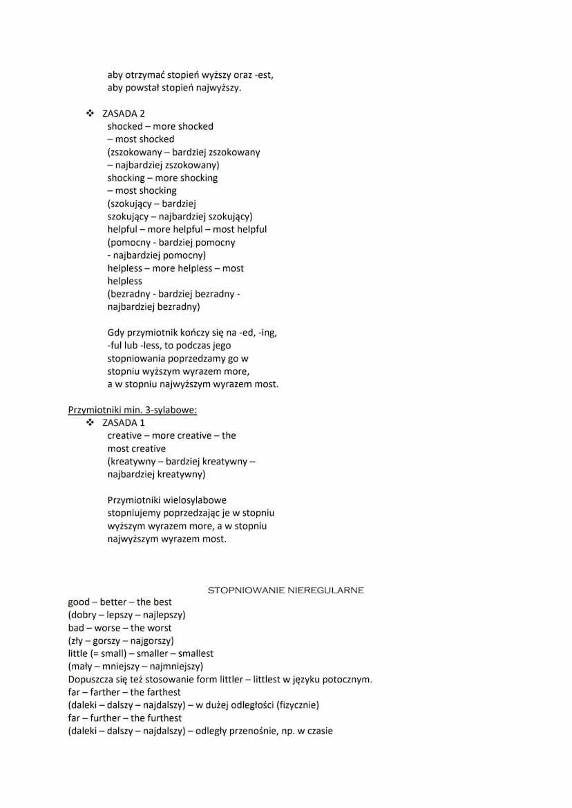 Stopniowanie przymiotników
Przymiotniki 1-sylabowe:
ZASADA 1
STOPNIOWANIE REGULARNE
fast faster the fastest
(szybki - szybszy - najszybszy)
