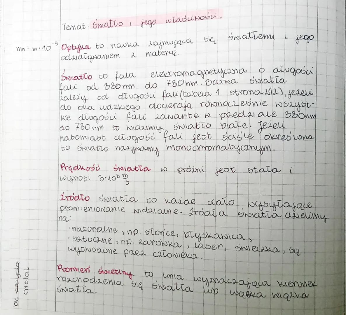 nm = m. 10
1875
अल 19
Temat: Smatto jego właściwości.
Optyka to nauka zajmująca się
materia.
odziaływaniem 2
Prędkość Światia
wynosi 3.108 m
