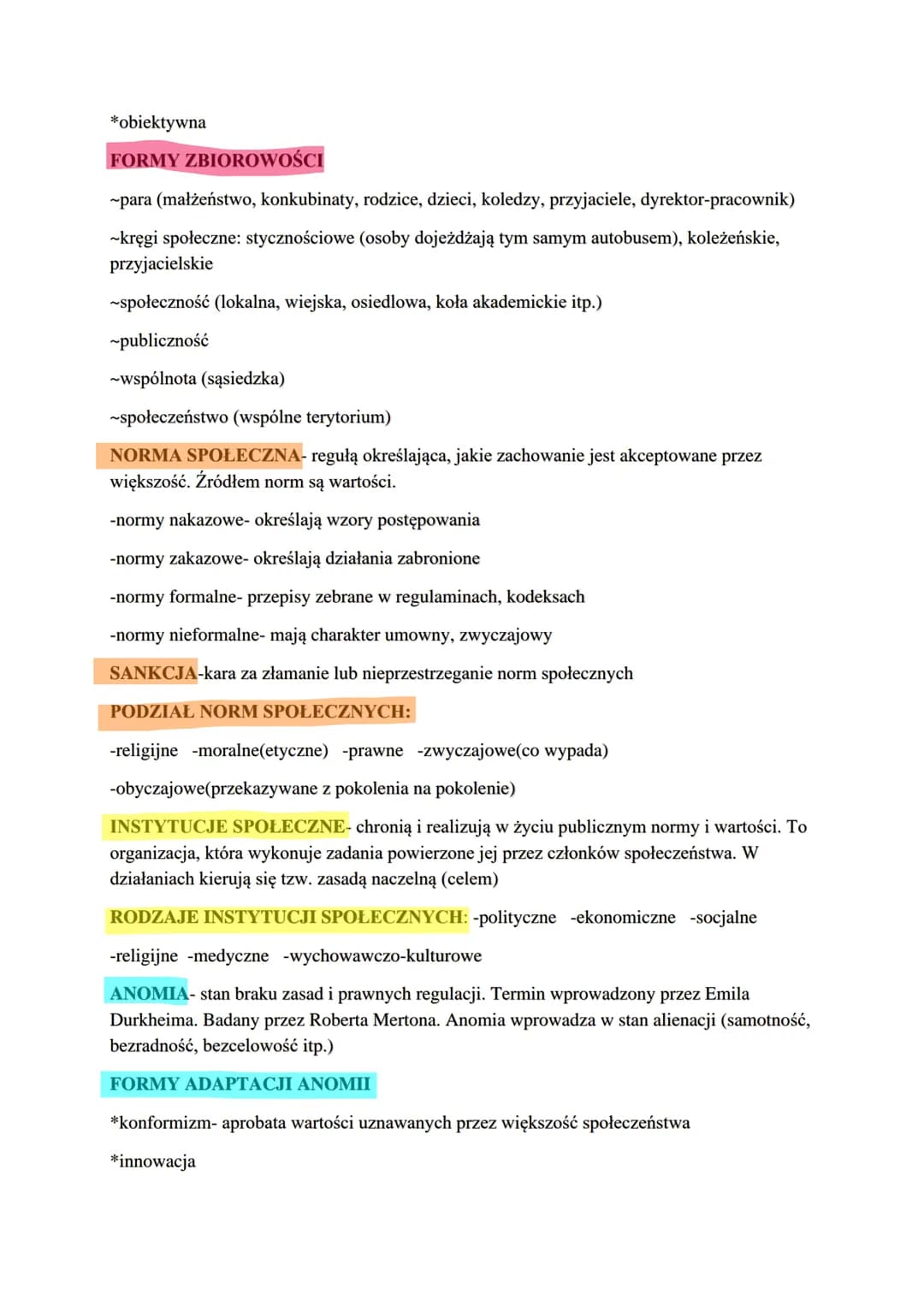 ZŻYCIE ZBIOROWE I JEGO REGUŁY
SOCJOLOGIA- bada zjawiska i procesy zachodzące w zbiorowym życiu jednostek. Bada
strukturę społeczeństwa, jego
