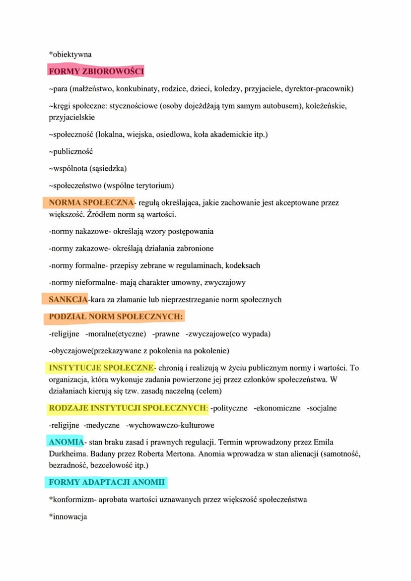 ZŻYCIE ZBIOROWE I JEGO REGUŁY
SOCJOLOGIA- bada zjawiska i procesy zachodzące w zbiorowym życiu jednostek. Bada
strukturę społeczeństwa, jego