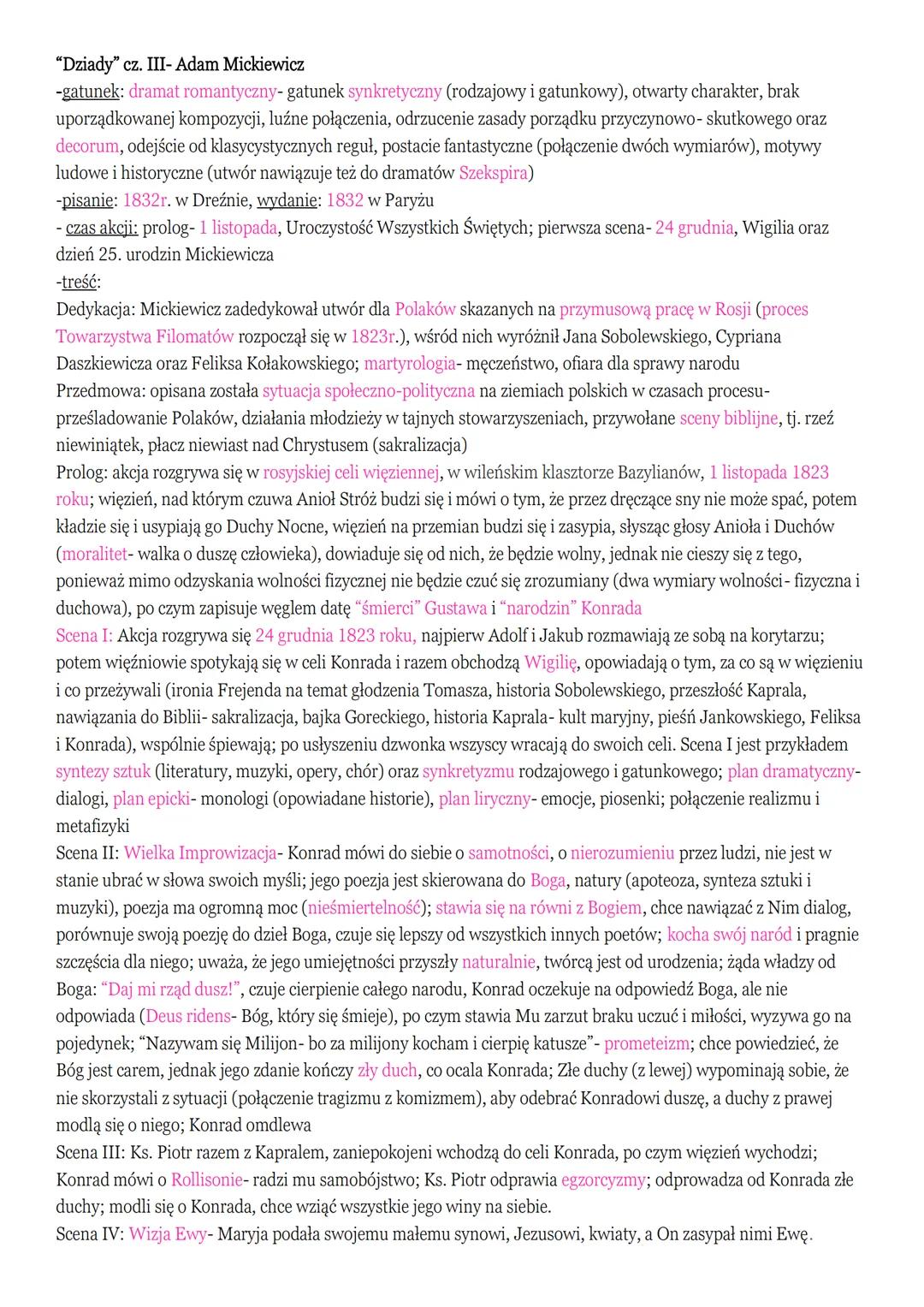 "Dziady cz. III" - Adam Mickiewicz- notatka z lektury do matury