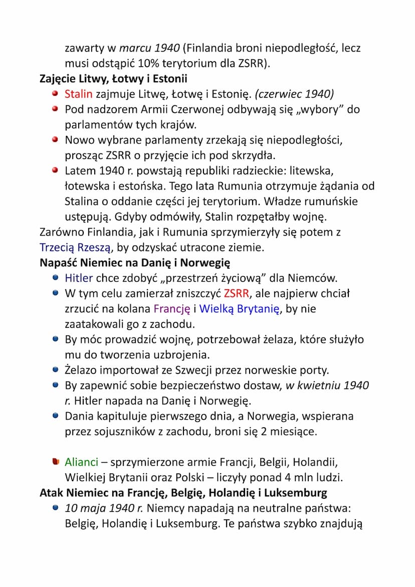 Legenda:
wydarzenia z Niemcami
wydarzenia z Wielką Brytanią
wydarzenia z ZSRR
wydarzenia z Francją
• wydarzenia z Polską
• wydarzenia z Japo