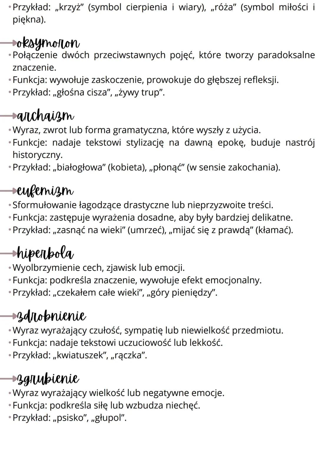 •
Środki stylistyczne
→epitet
Przymiotnik, imiesłów lub rzeczownik określający cechy opisywanego
przedmiotu, osoby lub zjawiska.
• Funkcja: 
