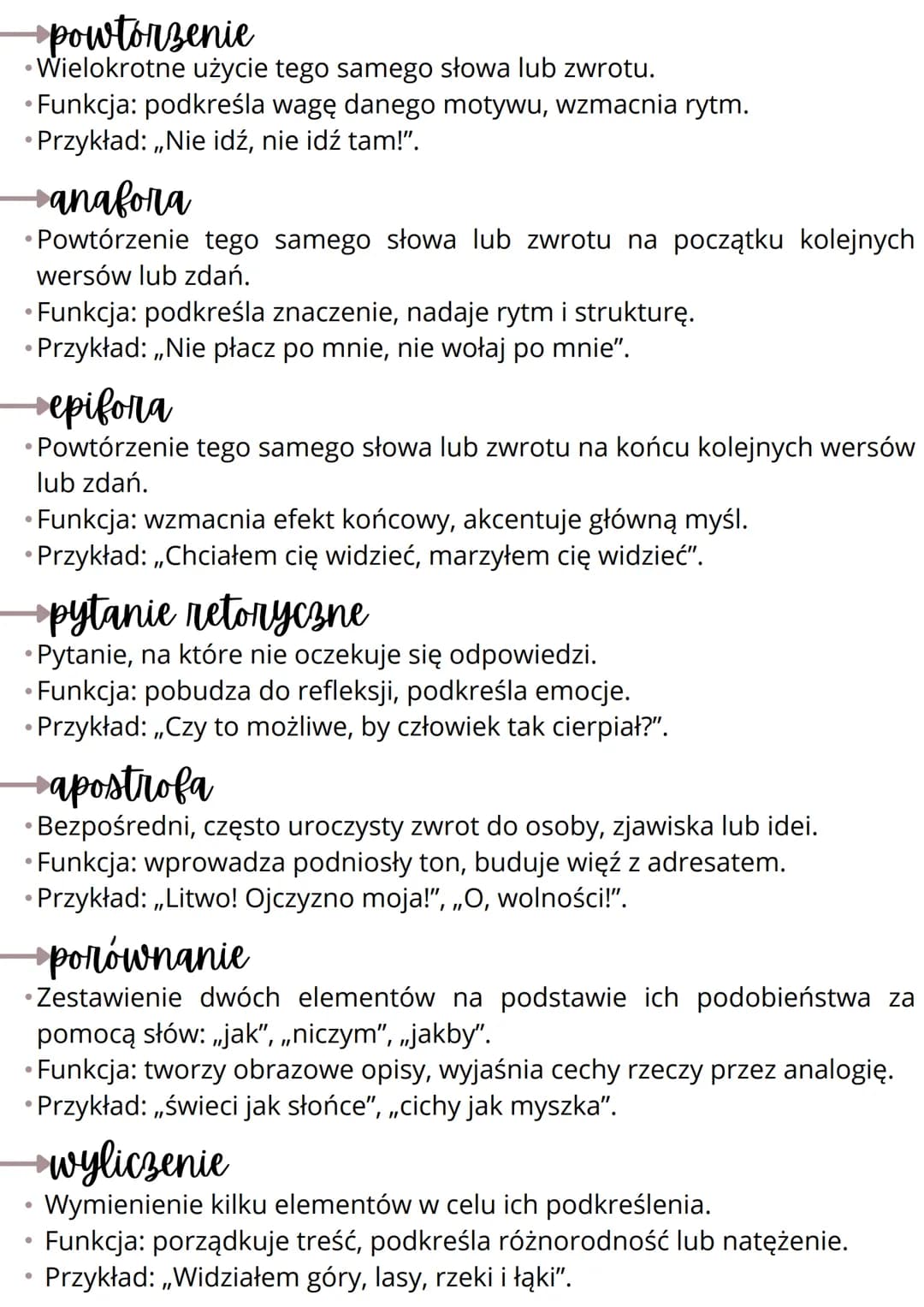 •
Środki stylistyczne
→epitet
Przymiotnik, imiesłów lub rzeczownik określający cechy opisywanego
przedmiotu, osoby lub zjawiska.
• Funkcja: 