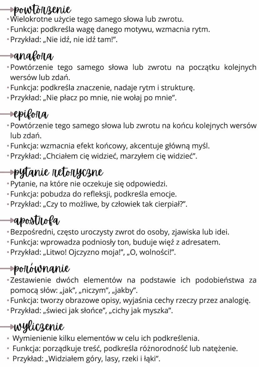 •
Środki stylistyczne
→epitet
Przymiotnik, imiesłów lub rzeczownik określający cechy opisywanego
przedmiotu, osoby lub zjawiska.
• Funkcja: 