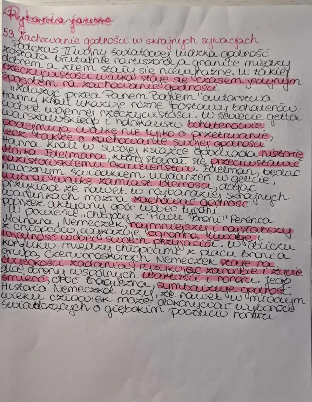 Pytania jarume
53. Zachowanie godności w skrajnych sy
sytuacjach
Podczas II wojny światowej ludzka godnośc
xostata brutalnie naruszona, a gr