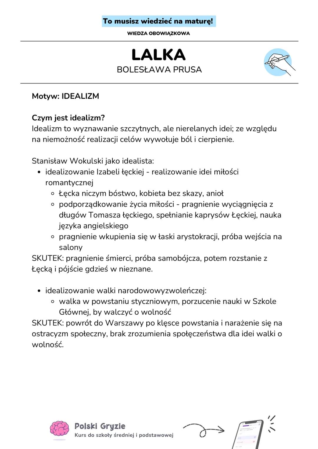 --- OCR Start ---
To musisz wiedzieć na maturę!
WIEDZA OBOWIĄZKOWA
LALKA
BOLESŁAWA PRUSA
Nie idź na maturę bez znajomości
tych motywów!
MOTY