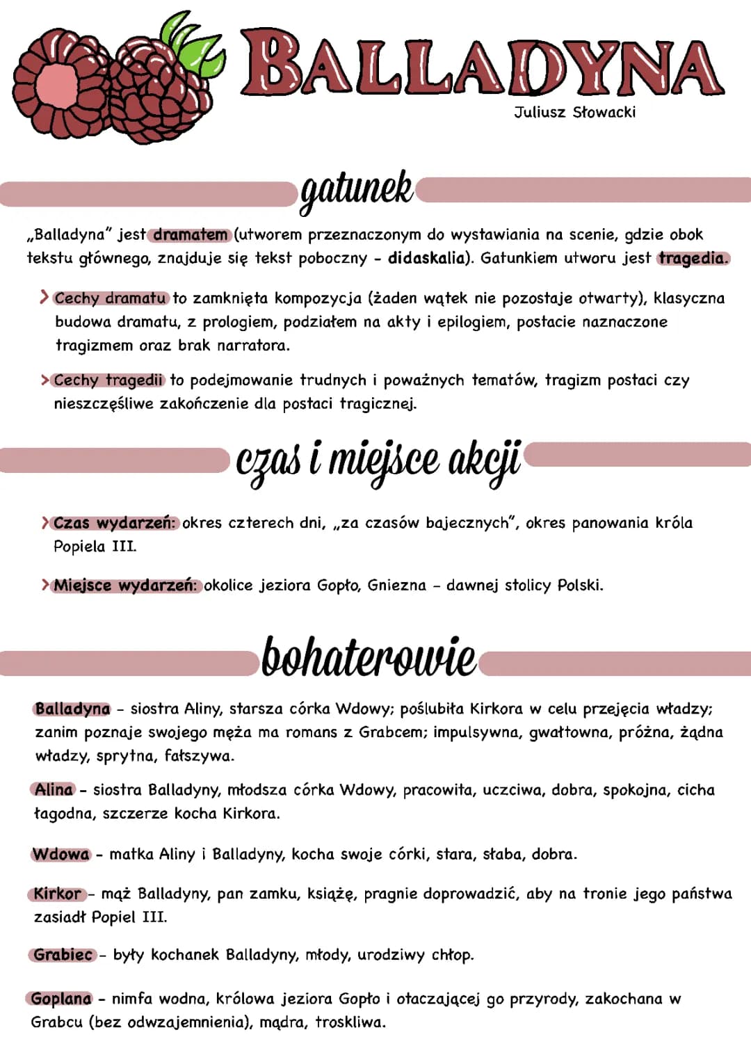 Balladyna - Charakterystyka Postaci i Streszczenie