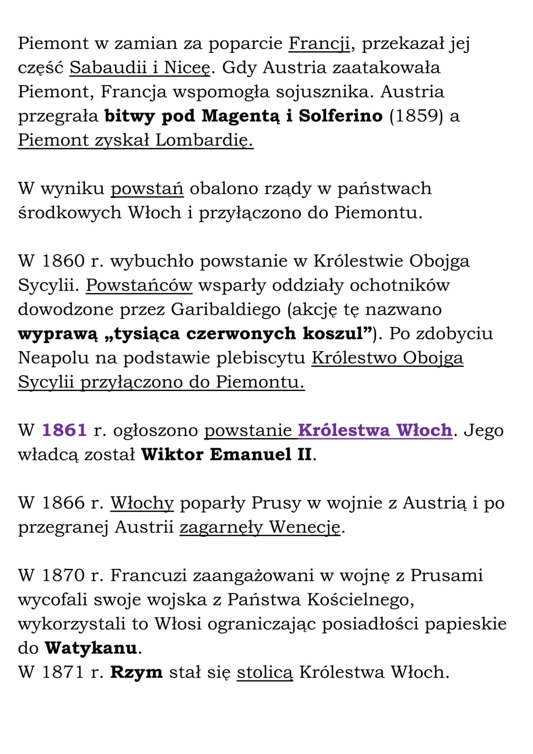 Zjednoczenie Włoch i
Niemiec
Zjednoczenie Włoch
Najważniejsze daty:
1859 - bitwy pod Magentą i Solferino
1860 - wyprawa „tysiąca czerwonych 