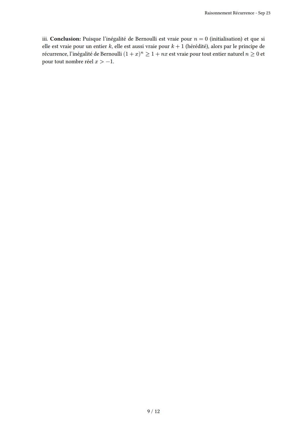 # Raisonnement Récurrence

Généré par Knowunity.fr - Sep 23

Description: Cet examen couvre le principe de récurrence, l'initialisation et l