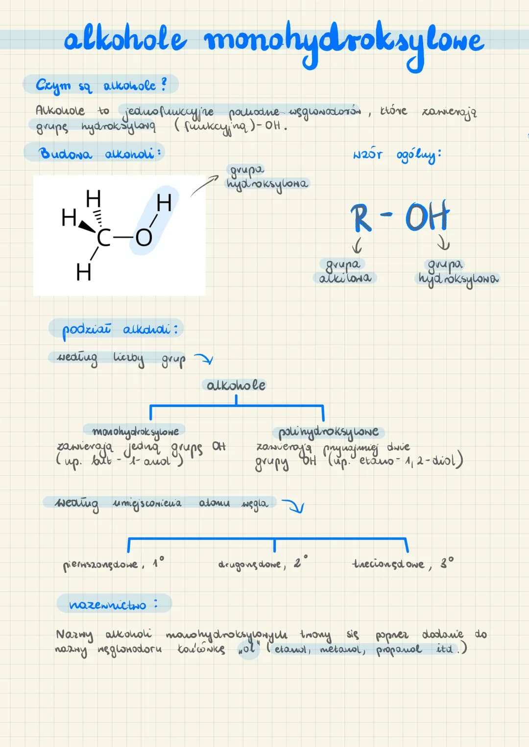 ### szereg homologicny alkoholi nasyconych
1. metanol $CH_4O$
2. etanol $C_2H_6O$
3. propan-1-ol $C_3H_8O$
4. butan-1-ol $C_4H_{10}O$
5