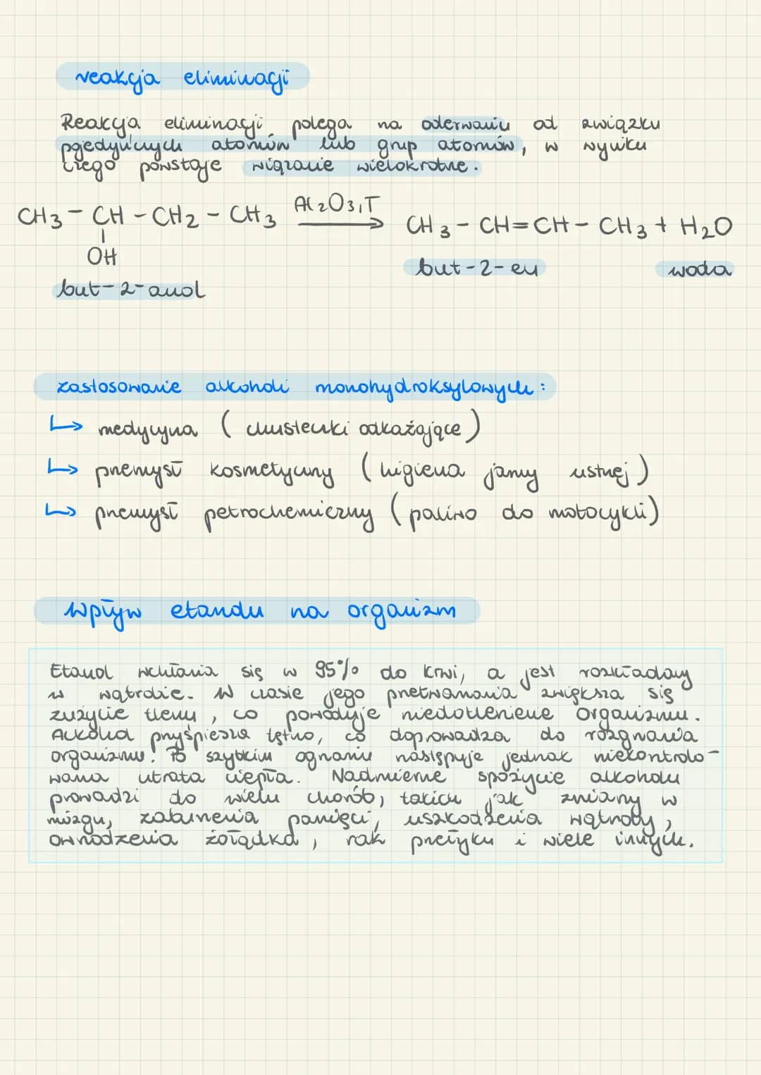 ### szereg homologicny alkoholi nasyconych
1. metanol $CH_4O$
2. etanol $C_2H_6O$
3. propan-1-ol $C_3H_8O$
4. butan-1-ol $C_4H_{10}O$
5