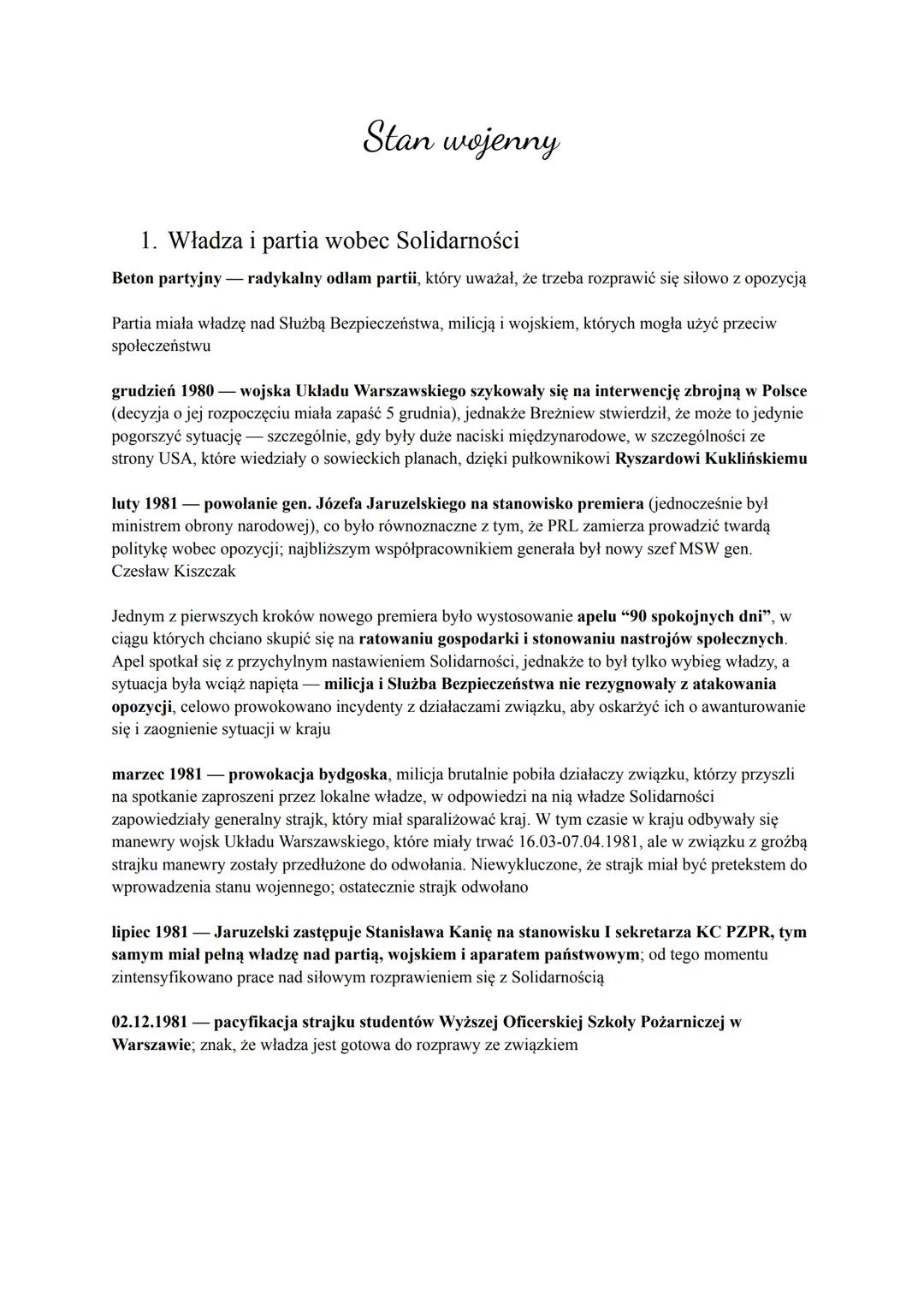 Stan wojenny
1. Władza i partia wobec Solidarności
Beton partyjny radykalny odłam partii, który uważał, że trzeba rozprawić się siłowo z opo