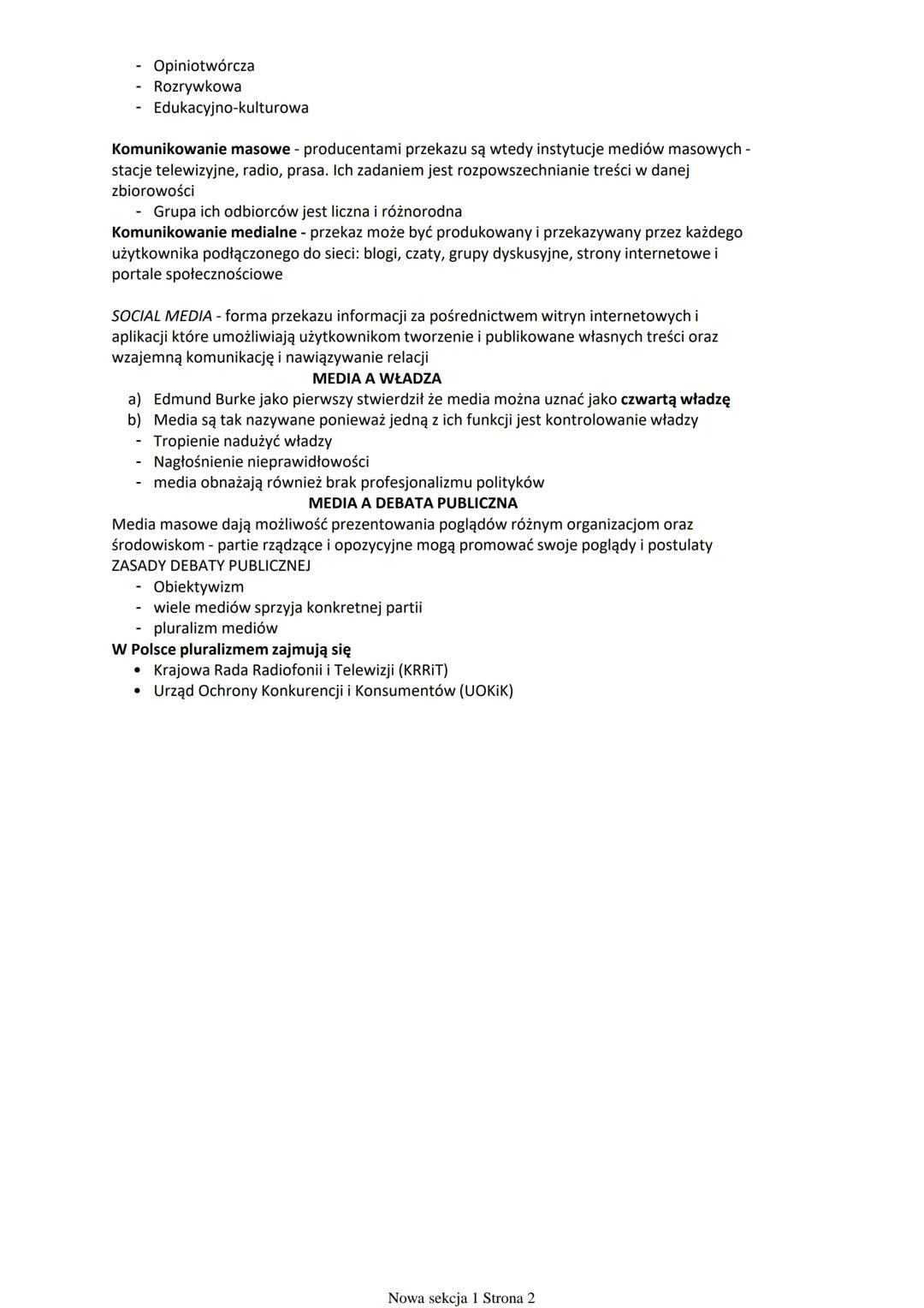 # KOMUNIKOWANIE I MEDIA
poniedziałek, 5 lutego 2024 19:09
1. komunikacja społeczna
Proces zachodzący pomiędzy co najmniej dwoma podmiotami,