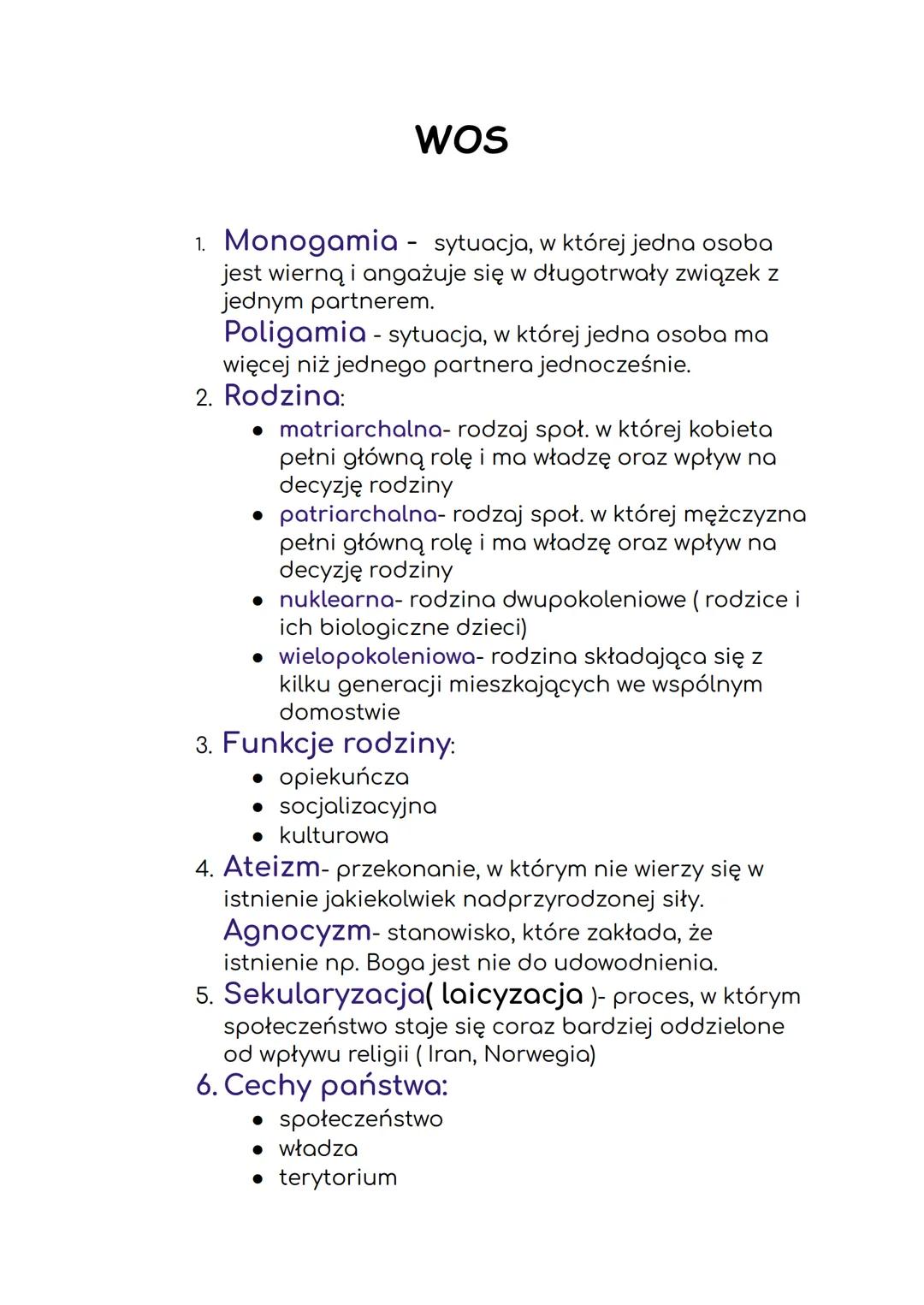 WOS
1. Monogamia - sytuacja, w której jedna osoba
jest wierną i angażuje się w długotrwały związek z
jednym partnerem.
Poligamia - sytuacja,