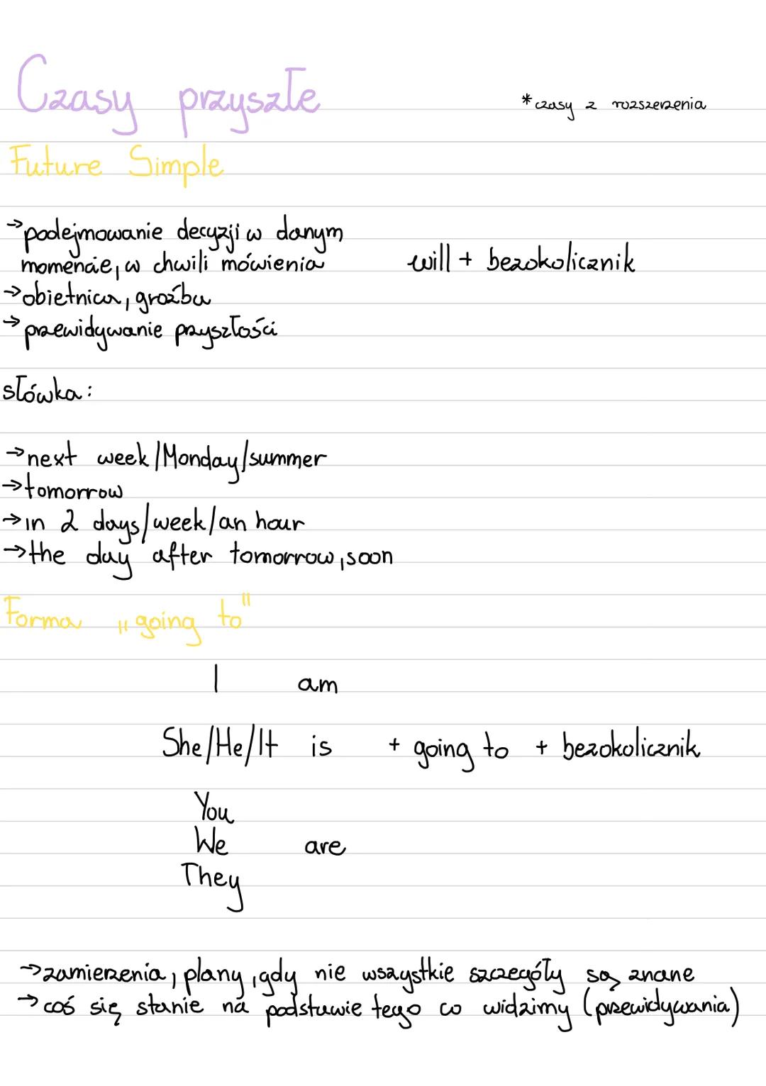 Czasy przyszłe
Future Simple.
"podejmowanie decyzji w danym
momencie, w chwili mówienia
→obietnica, grozbu
→przewidywanie przyszłości.
słówk