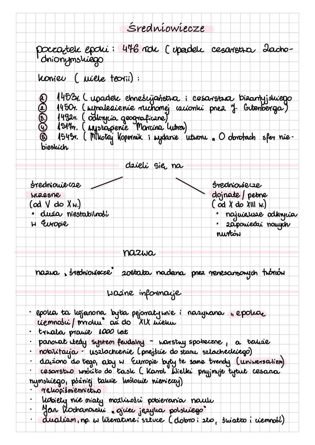 średniowiecze
Wczesne
(od V do X w.)
• dusa niestabilność
W Europie
.
Średniowiecze
początek epoki: 4476 rok (upadek cesarstwa Zacho-
dniony