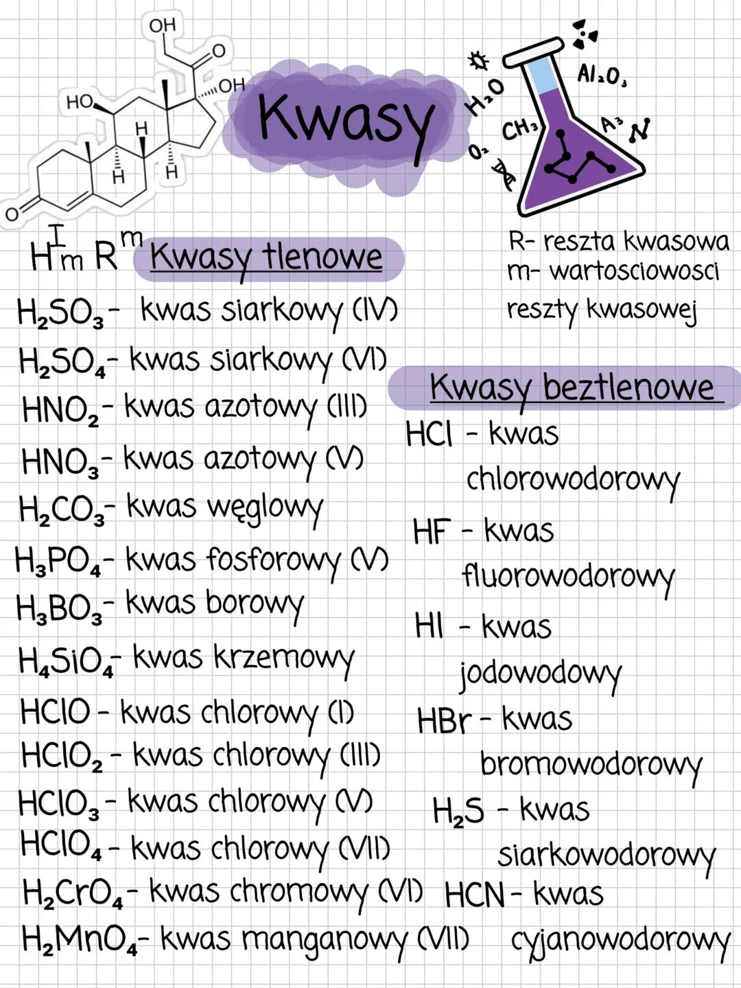 но,
ОН
OH
Kwasy
I
H™m Rm Kwasy tlenowe
H₂SO3- kwas siarkowy (IV)
H₂SO4- kwas siarkowy (VI)
HNO₂- kwas azotowy (III)
HNO3- kwas azotowy (V)
H