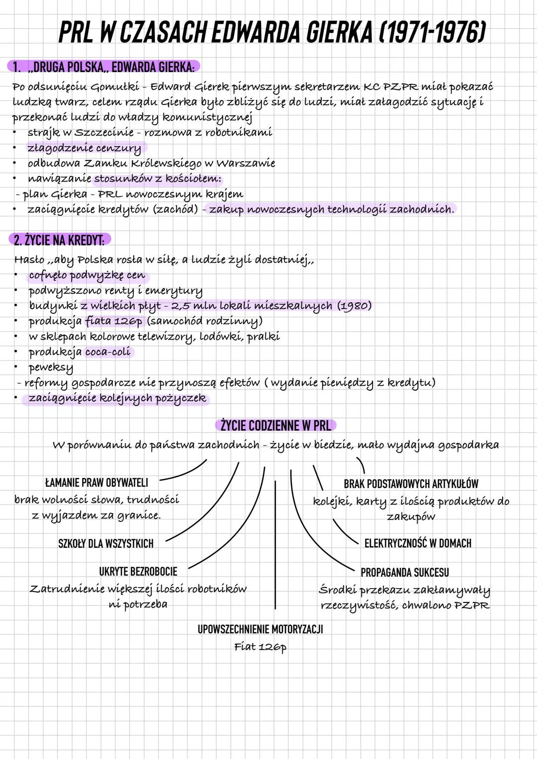 PRL W CZASACH EDWARDA GIERKA (1971-1976)
1. ,,DRUGA POLSKA,, EDWARDA GIERKA:
Po odsunięciu Gomułki - Edward Gierek pierwszym sekretarzem KC