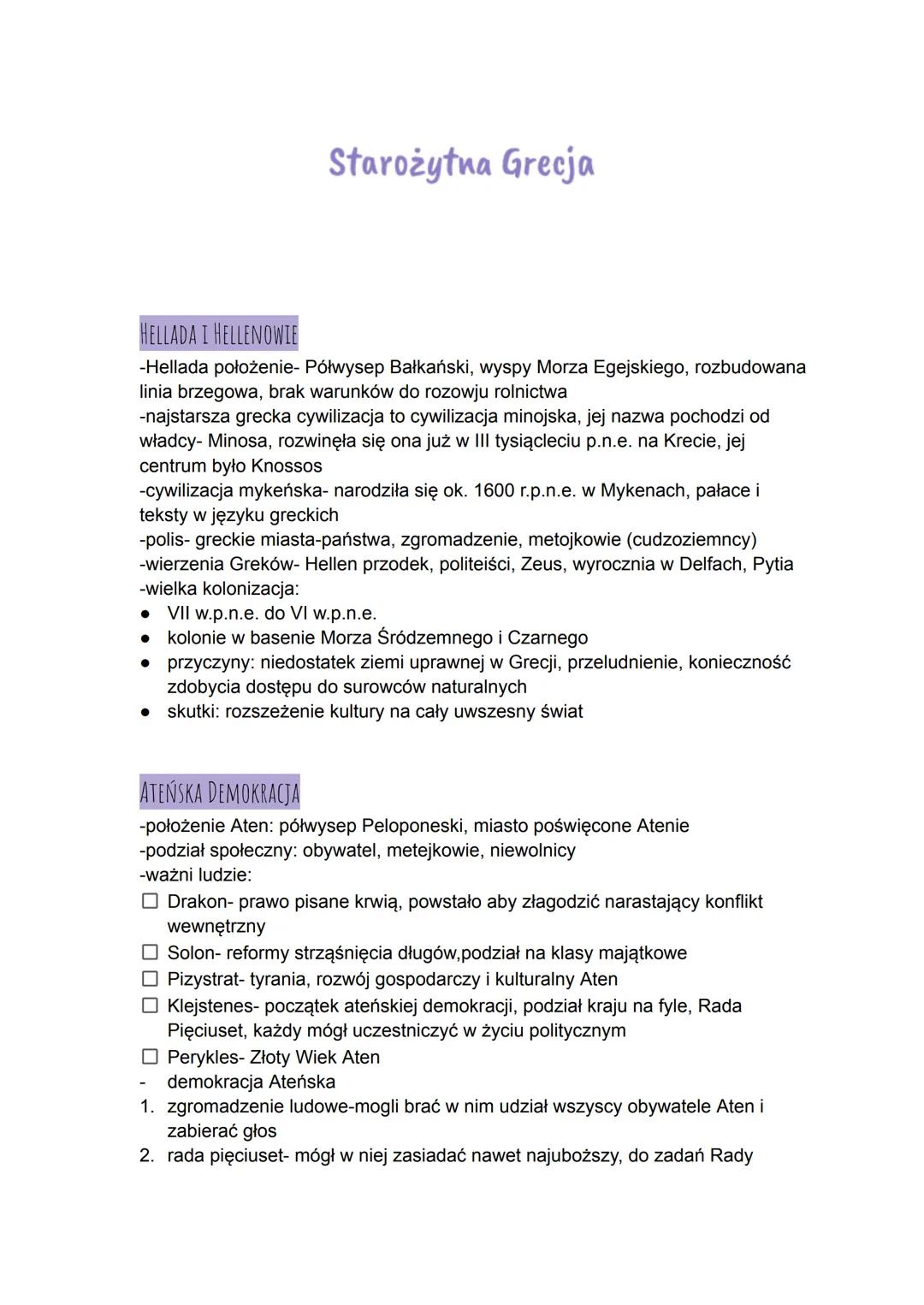 # Starożytna Grecja
HELLADA I HELLENOWIE
-Hellada położenie- Półwysep Bałkański, wyspy Morza Egejskiego, rozbudowana
linia brzegowa, brak